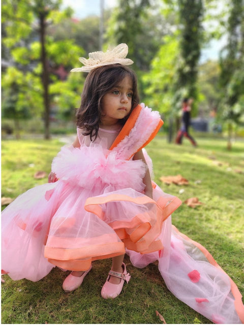 Pre-Order: Orange Pink Falling Petals Dress