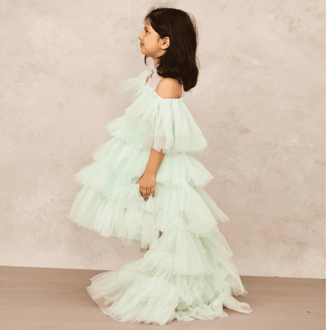 Pre-Order: Sophisticated Aqua Blue High Low Gown