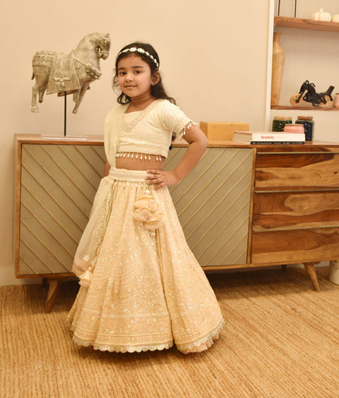 Pre-Order - Beige Lehenga Set for Girls