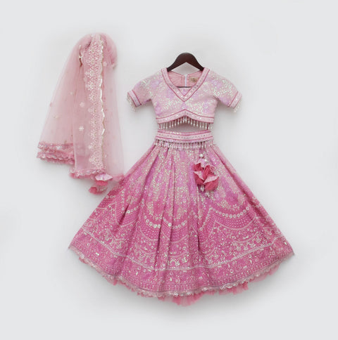 Pre Order: Pink Sequence Embroidery Lehenga Choli