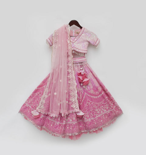 Pre Order: Pink Sequence Embroidery Lehenga Choli