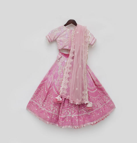 Pre Order: Pink Sequence Embroidery Lehenga Choli