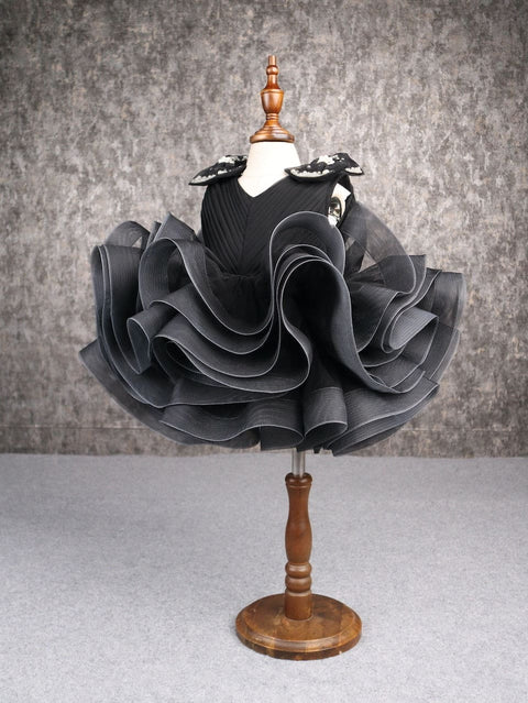 Pre-Order: Stylish Ruffle Net Black Dress