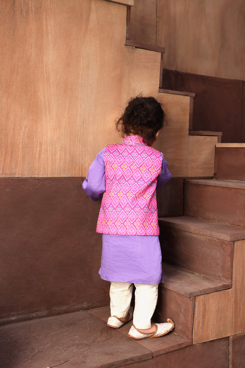 Pre Order: Pink Patola Printed Nehru Jacket Set