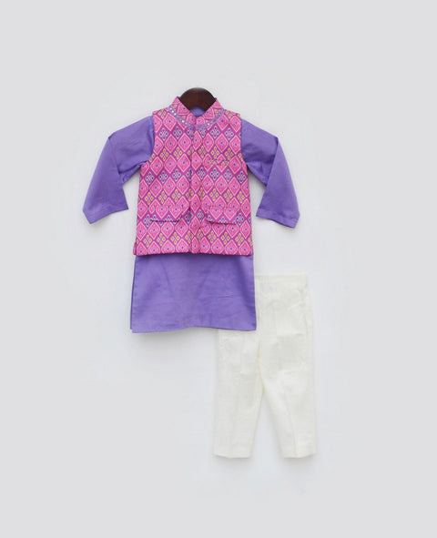 Pre Order: Pink Patola Printed Nehru Jacket Set