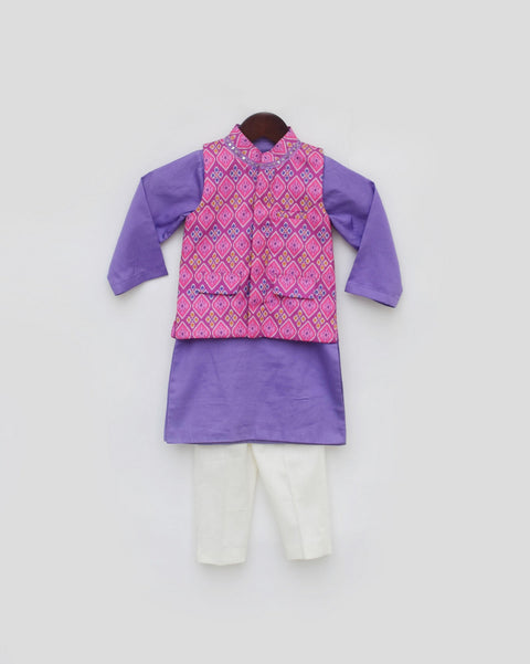 Pre Order: Pink Patola Printed Nehru Jacket Set