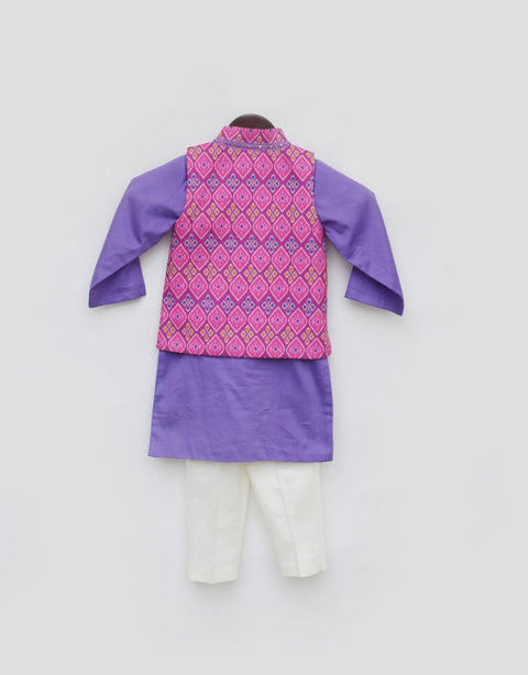 Pre Order: Pink Patola Printed Nehru Jacket Set