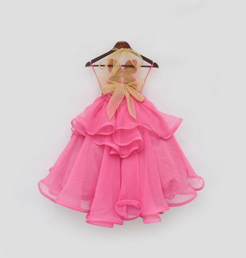 Pre Order: Pink Ruffle Skirt with Embroidered Butterfly Top
