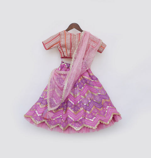 Pre Order: Pink Embroidred Choli with Purple Lehenga