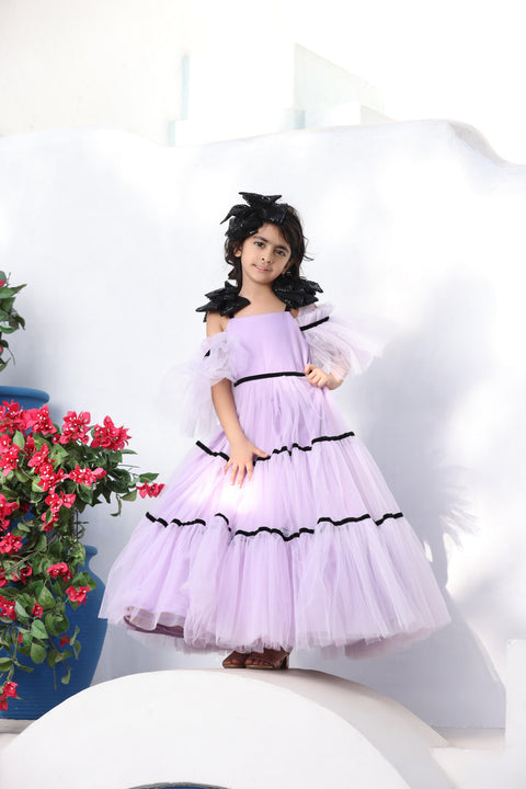 Pre Order: Lilac Net Gown with Black Bow
