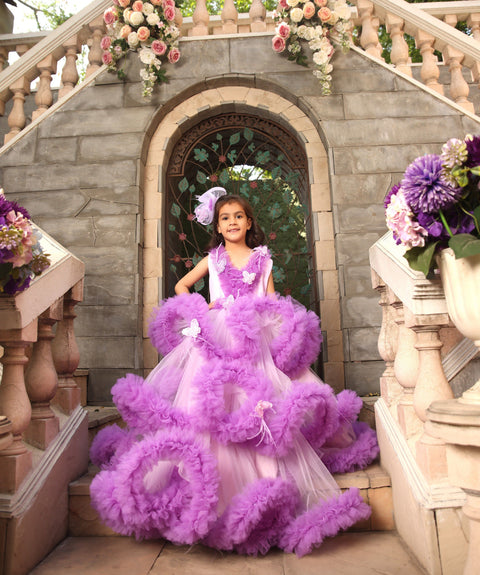 Pre Order: Purple Net Ruffel Gown