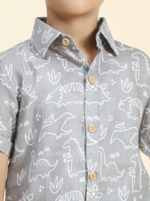 Pre-Order: Dino Printed Pure Linen  Premium Co-ords