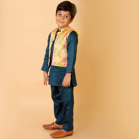 Yellow Silk Bandi with Kurta