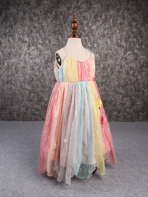 Pre-Order: Sequins Embroidered Multicolour Spaghetti Strap Anarkali