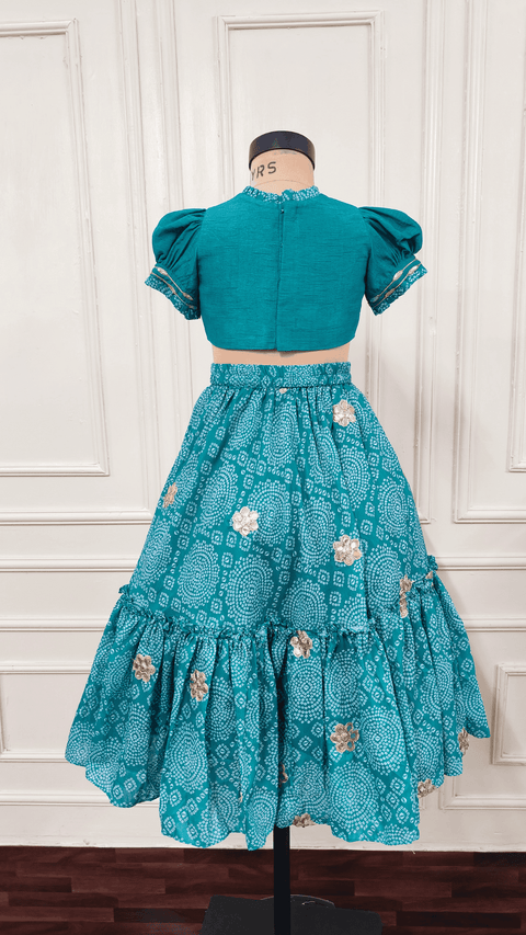 Pre-Order: Rama Green Bandhej Ghaghra