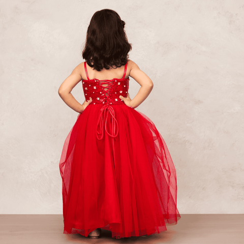 Pre-Order: Glamorous red gown with crystal embellishments