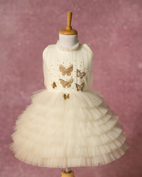 Pre-Order: Layered Butterfly Dress In Off-white