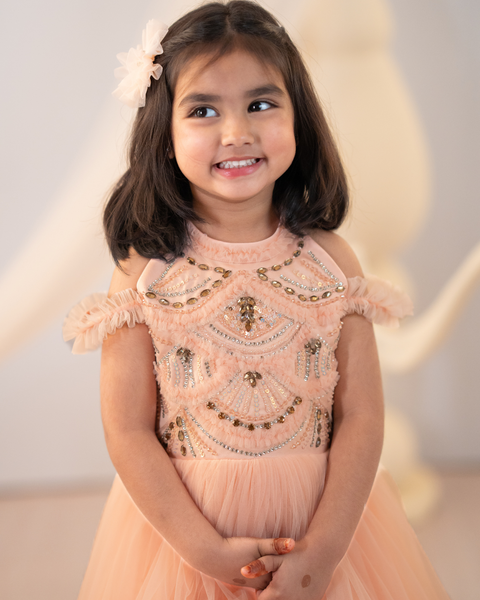 Pre-Order: Peach Esmeralda high-low gown