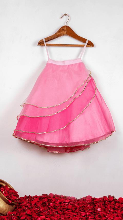 Pre-Order: Pink Ombre Shaded Embroidered Flower Ghaghra