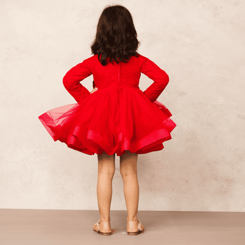 Pre-Order: Red velvet dress with bow accent