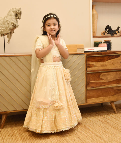Pre-Order - Beige Lehenga Set for Girls