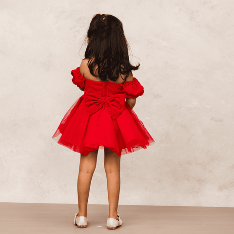 Pre-Order: Sleek red velvet off-shoulder dress