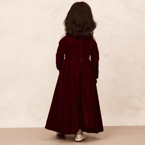 Pre-Order: Chic Maroon Velvet Full Sleeve Gown