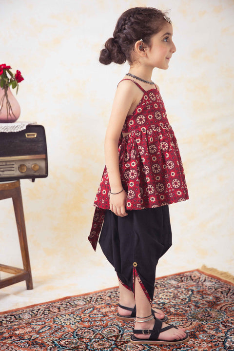 Pre-Order: Girls Indie Print Cotton Co-ord Top Pant Set - Red