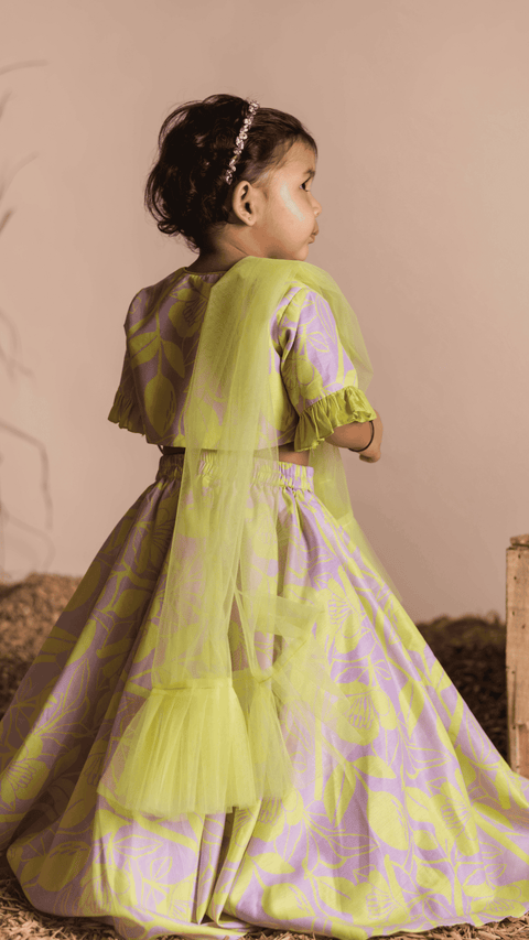 Pre-Order: Lilac Green Floral Printed Ghaghra