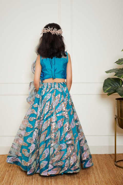 Pre Order: Teal Blue Embroidered Lehenga Choli