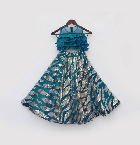 Pre Order: Teal Blue Embroidered Lehenga Choli
