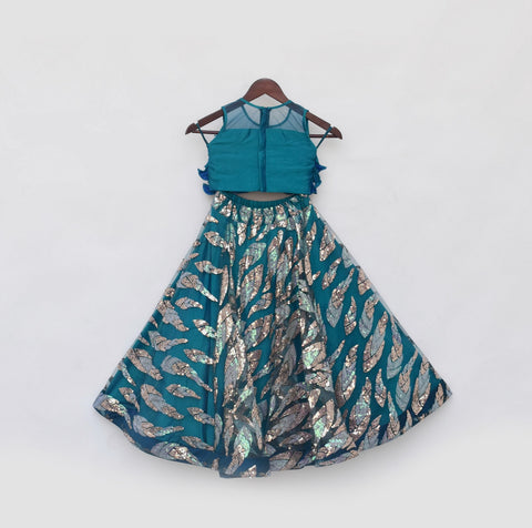 Pre Order: Teal Blue Embroidered Lehenga Choli