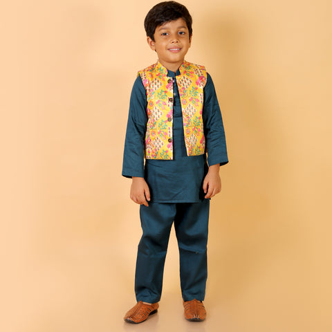 Yellow Silk Bandi with Kurta