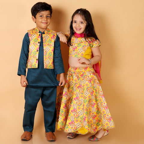 Yellow Silk Bandi with Kurta