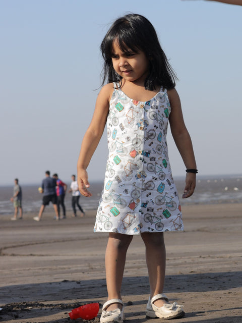 Pre-Order: Cycle Camera Bag Print Line Pure Linen Dress