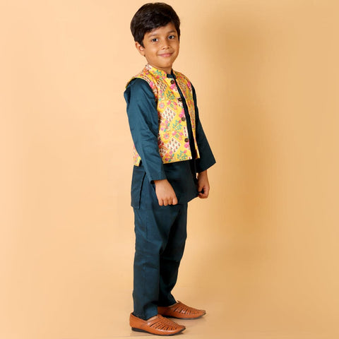 Yellow Silk Bandi with Kurta