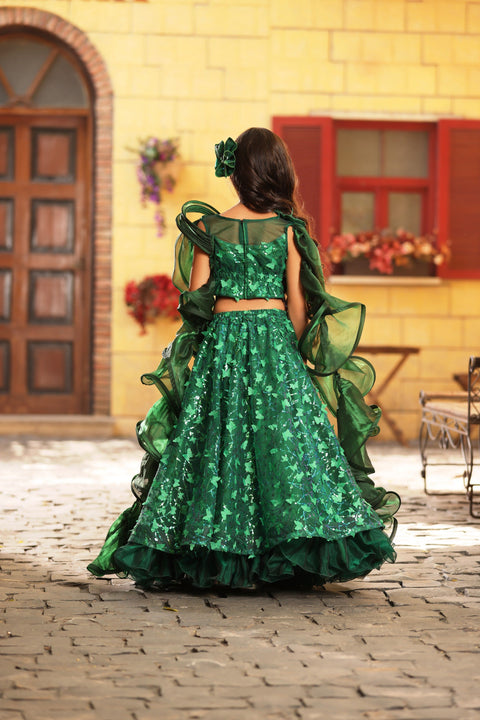 Pre Order: Green Butterfly Choli with Lehenga