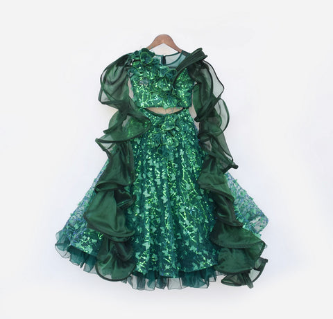 Pre Order: Green Butterfly Choli with Lehenga