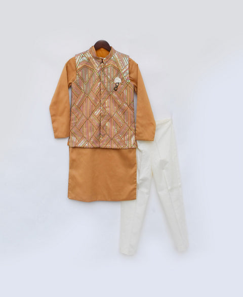 Pre Order: Mustard Yellow Embroidered Nehru Jacket Set