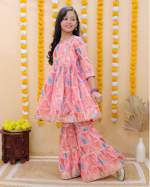 Peach Chanderi Silk Kurta with Sharara