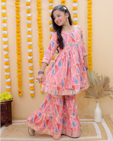 Peach Chanderi Silk Kurta with Sharara
