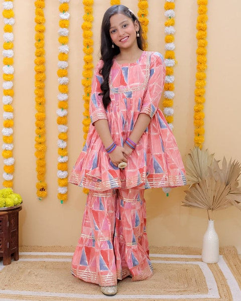 Peach Chanderi Silk Kurta with Sharara