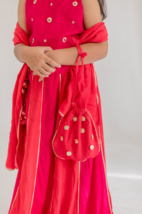Pre-Order: Pink Chakri Lehenga Set
