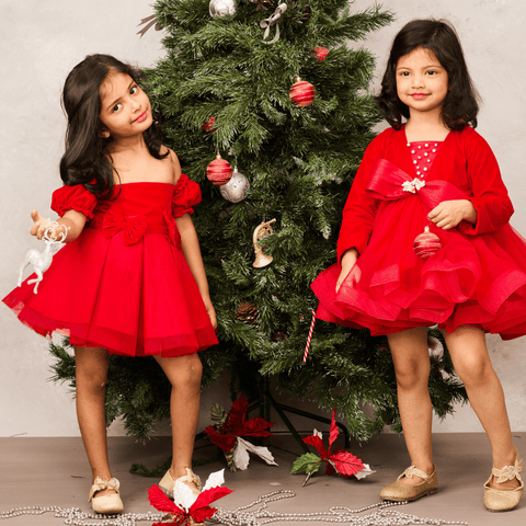 Pre-Order: Red velvet dress with bow accent