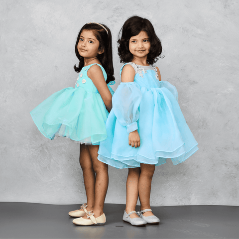 Pre-Order: Blue Mesh Organza Dress