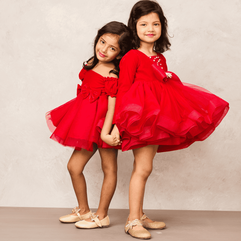 Pre-Order: Sleek red velvet off-shoulder dress