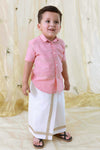 Boy Pure Cotton Short Sleeve Mundu Set - Pink