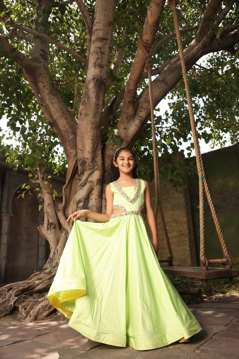 Pre Order: Green Anarkali Pant with Printed Cape