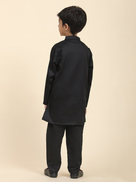 Pre-Order: Solid Black Pure Premium Cotton Kurta and  Pajama Set