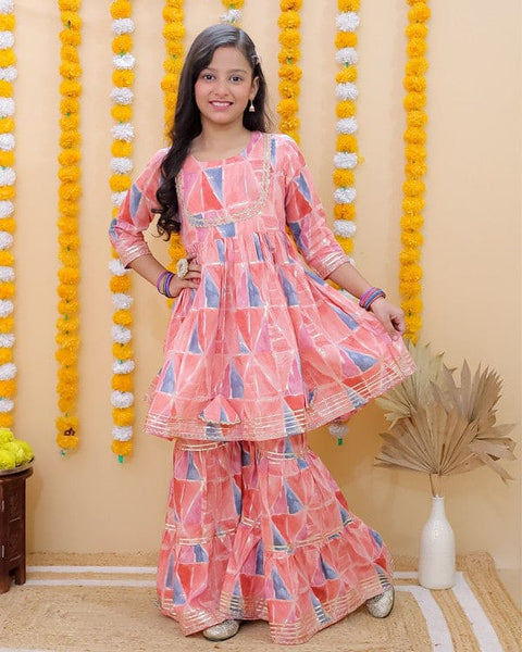 Peach Chanderi Silk Kurta with Sharara